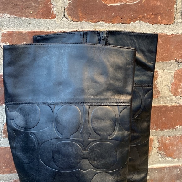 Coach Millie Black Leather Embossed Logo Tall Boots, Size 9.5B - Picture 3 of 17